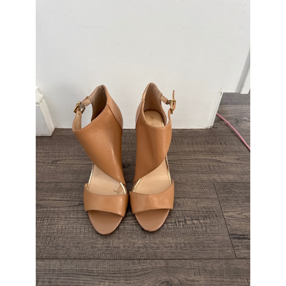 BCBGeneration Ruize Tan Leather Ankle Wrap Stiletto Heels Sandals 9.5B